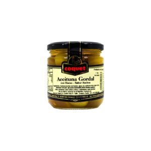 Aceituna gordal con hueso, sabor anchoa COQUET 300 grs.